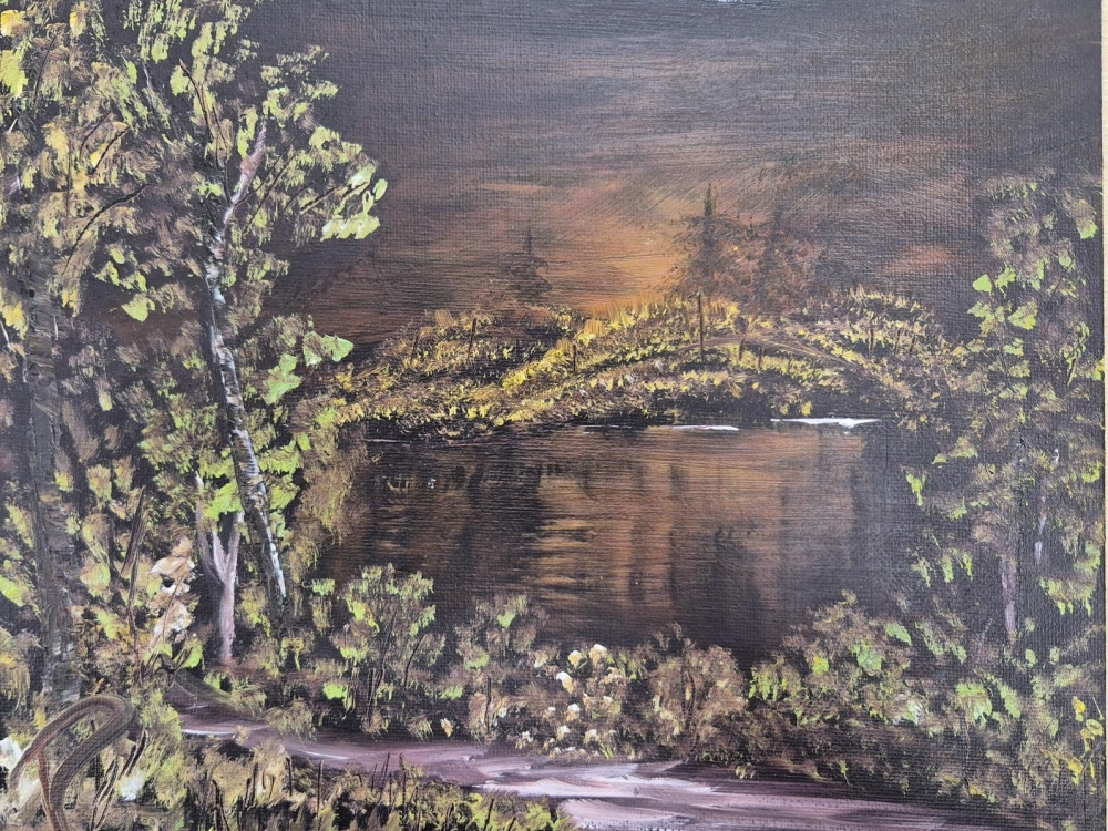 Schilderij 'zonsondergang in meer'