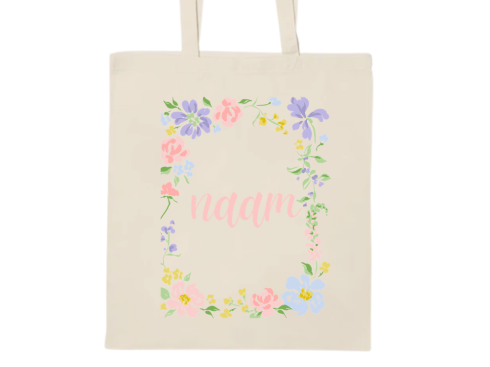 Tas met naam - bloemenrand