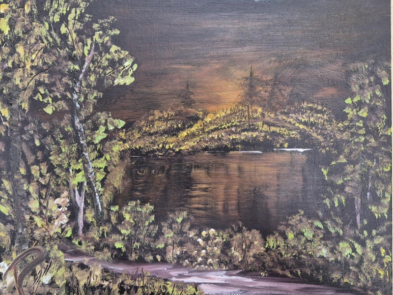 Schilderij 'zonsondergang in meer'